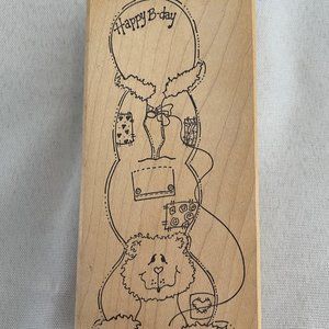 Hobo Bear Balloon Happy Birthday Vintage Stamp